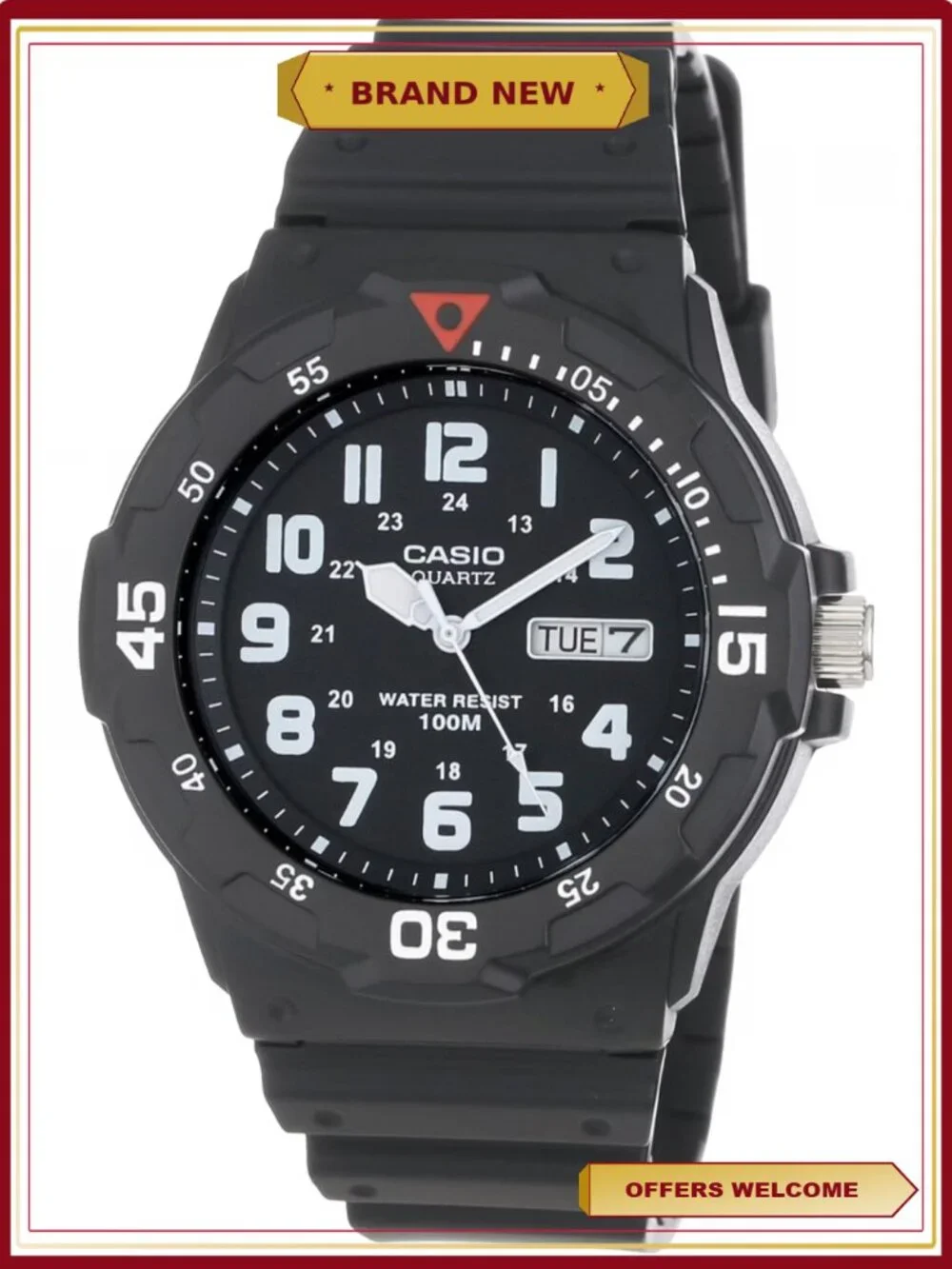 Men's Dive Style Watch 100M Water Resistant Black Resin Strap